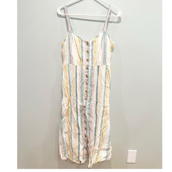 Madewell fitted bodice linen striped midi dress - Picture 4 of 6